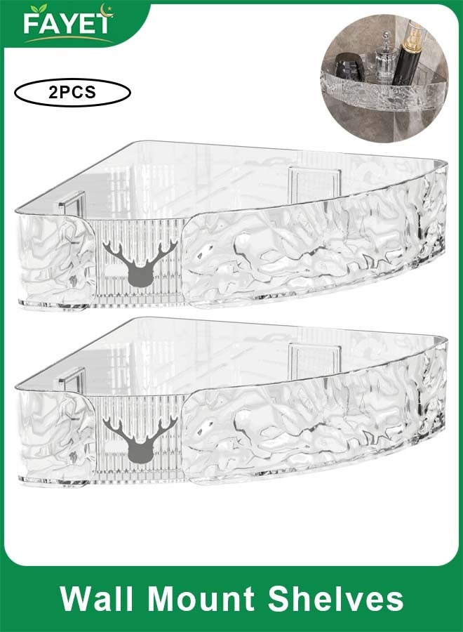 FAYET 2 Pack Wall Mount Corner Shelves, Space-Saving Floating Shelves with Raised Guard Rails for Bathroom, Kitchen, Home Storage - Image 1